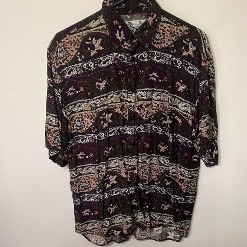 Interceptor 90s Vintage Button Up Shirt Abstract Boho Print Men’s Medium